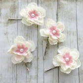 Ivory and Pink Blossoms Flower Hair Pins