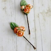Tangerine Rose Trio Flower Hair Pins