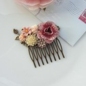 Rustic Burnt Red, Metal Flower Collage Filigree Hair Comb. Vintage Style Collage Comb