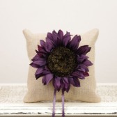 Rustic Ring Bearer Pillow with Purple Sunflower
