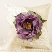 Burlap and Lace Ring Bearer Pillow with Purple Peony
