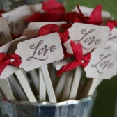 \"love\" skewers or cupcake toppers