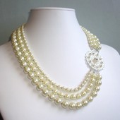 Captivate Swarovski Crystal, Glass Pearl and Sterling Silver Triple Strand Statement Necklace
