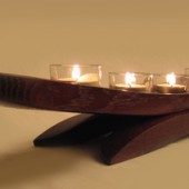 La Gondola, solid oak wine barrel stave candle holder, RECYCLED, 5 candles