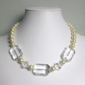 Grandeur Glass Pearl, Acrylic, and Silver Tone Statement Necklace