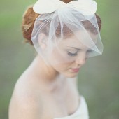 Sugar Baby - silk bow paired with bridal tulle birdcage veil