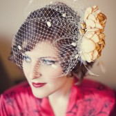 Birdcage veil with handmade flowers & vintage jewelry accents