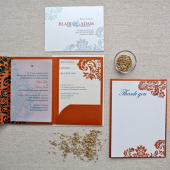 copper & teal wedding invitation