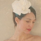 Stella - handmade silk flower paired with birdcage veil