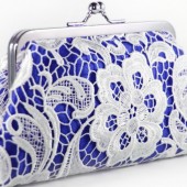 Schiffli lace Clutch Bag in Royal Blue and White