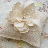 silk flower burlap ring pillow