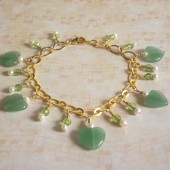 Assure Green Aventurine, Freshwater Pearl, Czech Glass and 14K Gold-Plated Charm Bracelet