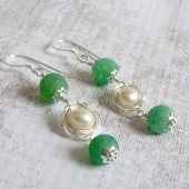 Awaken Freshwater Pearl, Crab Fire Agate and Sterling Silver Earrings
