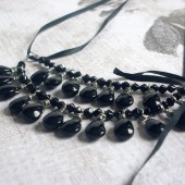 Bewitching Czech Glass, Satin Ribbon and Silver Tone Necklace