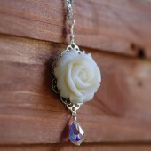 Ivory Rose and Crystal Teardrop Necklace