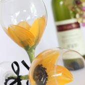 Sunflower hand painted wine goblets