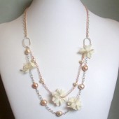 Tickled Freshwater Pearl, Silk Flower, Sterling Silver and 14K Rose Gold-Plated Necklace