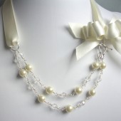 Katelyn Glass Pearl, Swarovski Crystal, Satin and Sterling Silver Necklace