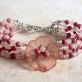 Primrose Blossom Rose Quartz, Rhodonite, Czech Glass and Sterling Silver Bracelet