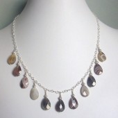 Waver Freshwater Pearl, Botswana Agate and Sterling Silver Necklace
