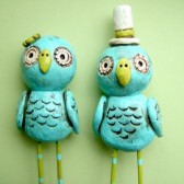 Turquoise and Apple Green Owls
