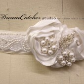 Savannah pearl beaded and flower bridal sash