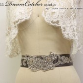 Aimee Hollywood Style Beaded Crystal and Silver Ribbon Wedding Gown Belt, Sash with Swarovski crystal, super Glam