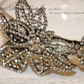 Genevieve Dramatic Bridal Vintage Crystal flower cluster, headband, fascinator