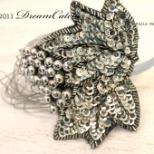 Brenda Vintage Beaded Bridal Headpiece, Headband Glam, Boho Modern Tiara Vintage Silver and Teal tones
