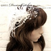 Milla Headpiece Ostrich Feather and Pearl with Crystals, Romantic, Bridal