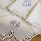 Lace Handkerchief with 3-Initial Monogram