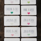 Mismatched hearts escort/place cards