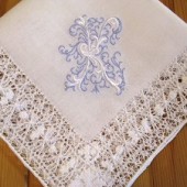 Venice Style Lace Handkerchief with Fancy 1-Initial Monogram