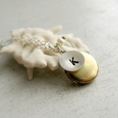 Tiny Vintage Locket with Initial Charm and Birthstone