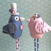 Navy and Pink Bird wedding cake topper