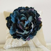 Ring Bearer Pillow - Burlap, lace, blue flower