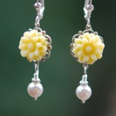 Yellow Flower and Pearl Earrings