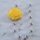 Yellow Rose and Grey Pearl Asymmetrical Beaded Necklace