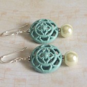 Dawn Ivory Glass Pearl, Enamel and Sterling Silver Earrings