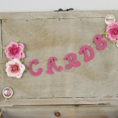 Wooden Card Box - Raspberry colored with flowers
