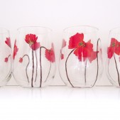 4 Red Poppy Stemless Wine Glasses