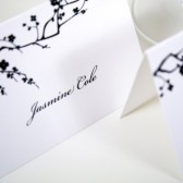Black and White Blossoms Place Cards