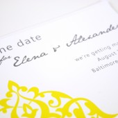 Gray and Yellow Damask Save the Date