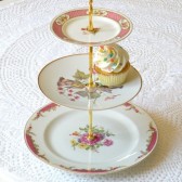 pink vintage china cupcake stand