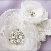 White Bridal Flower Fascinator Rhinestones, Millinery Leaf Accent