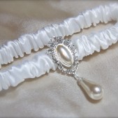 Rhinestone Pearl Drop Narrow Band Satin Luxe Garter
