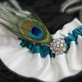 Peacock Teal Rhinestone Silk Garter