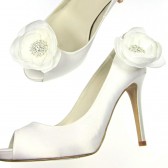 Bridal rhinestone white flower shoe clips