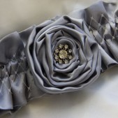 Vintage Jewel Silver Gray or Custom Color Rosette Luxe Satin Garter