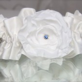 White or Ivory Rose Something Old and Blue Vintage Rhinestone Garter